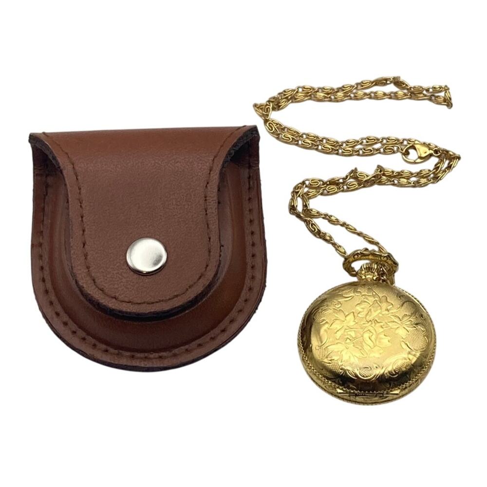 VTG Vanity De Luxe Ornate Mechanical Pocket Pendant Watch 34mm w/ Chain Holder